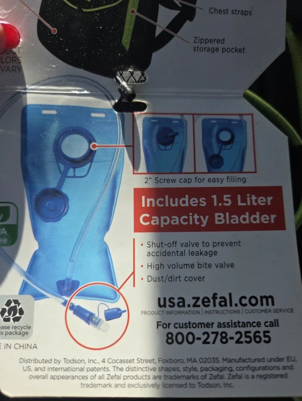 Zefal Sport 1.5 Liter Black Hydration Bag NWT